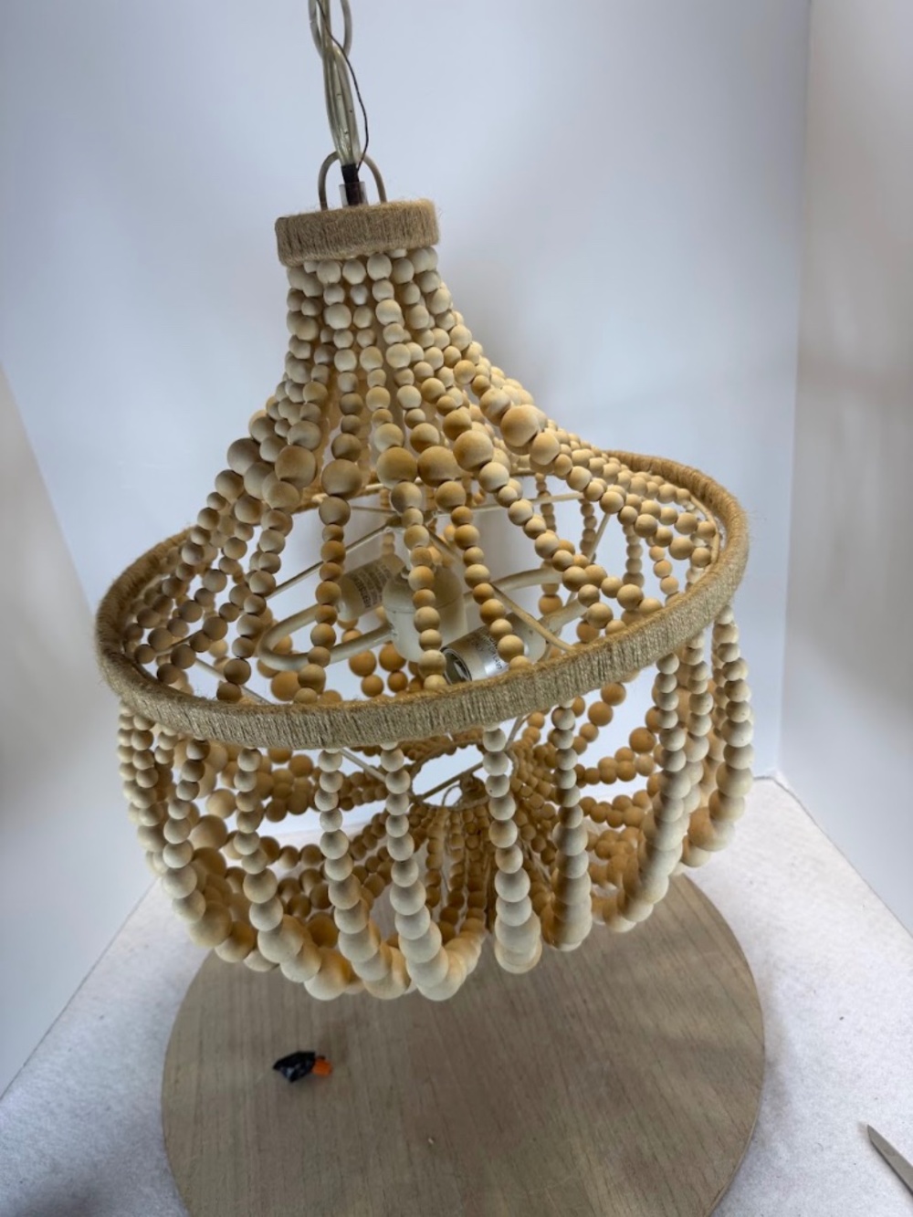 Catalina Embroideries Wood Beaded Chandelier 3 Light Boho Farmhouse Pendant